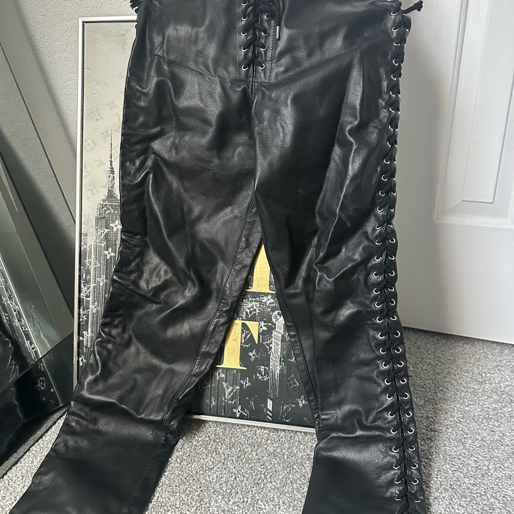 Black Lace-Up Leather Pants